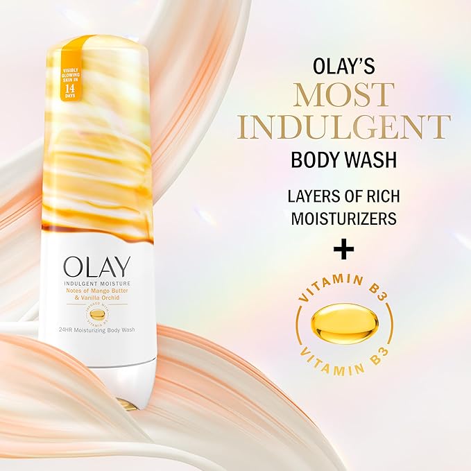 Olay Body Wash for Women, Indulgent Moisture, 24hr Moisturizing & Nourishing Formula, Infused with Vitamin B3 Complex, Luxurious Fragrances, Mango Butter & Vanilla Orchid Scent, 20 fl oz