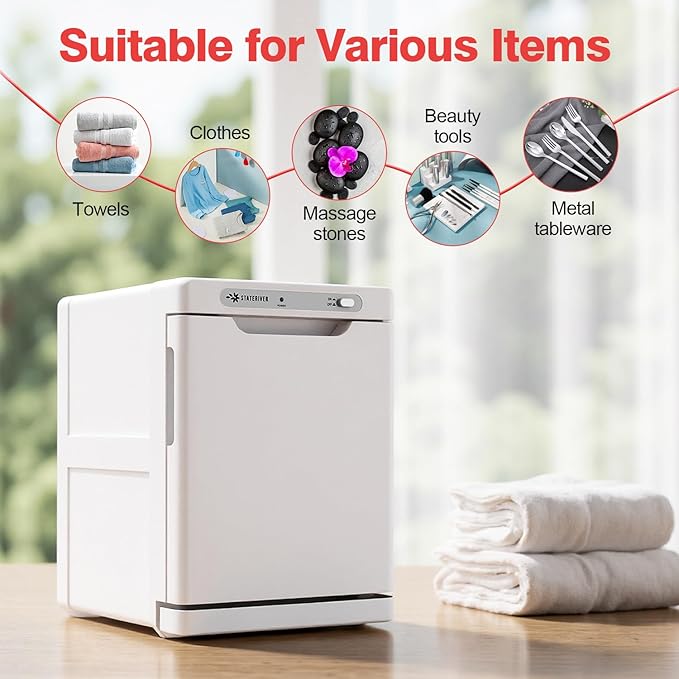 Hot Towel Warmer, 5L Towel Warmer Cabinet, Small Towel Heater with Stainless Steel Rack, Professional Towel Heating Box, Use for Spa, Beauty Salon, Barber, Massage, Gym, Home (White)