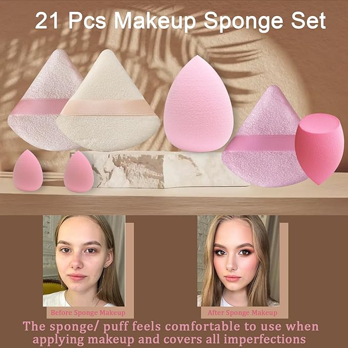 21 pcs Beauty blender Makeup Sponge Bulk:Blender Sponges 21 Pcs for Liquid, Cream, and Powder, Multi-colored Pink make up sponges for foundation