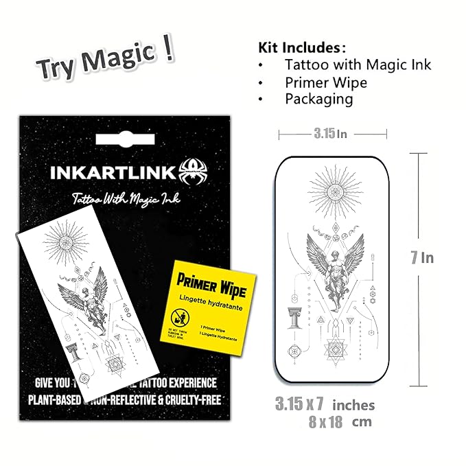 INKARTLINK Semi Permanent Tattoo, creative party geometric tattoo, exquisite realistic design, fun tattoo experience, cruelty-free, non-reflective, waterproof (Sun Angel)