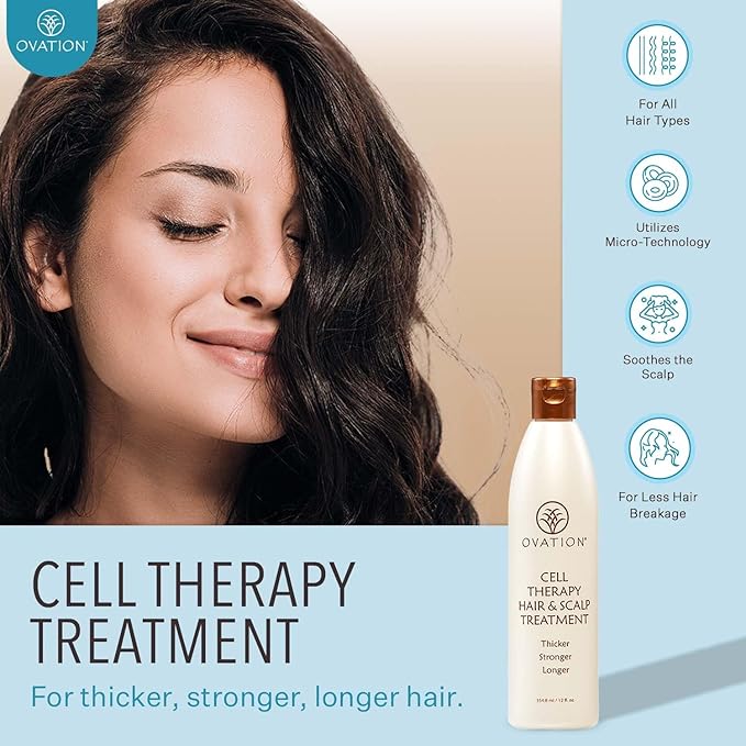Ovation Hair Cell Therapy Hair Growth & Scalp Treatment for Men & Women - For All Hair Types, Helps Reduce Breakage & Split Ends - No Minoxidil, Sulfates, or Parabens - With Biotin, B5, Aloe (6 oz)