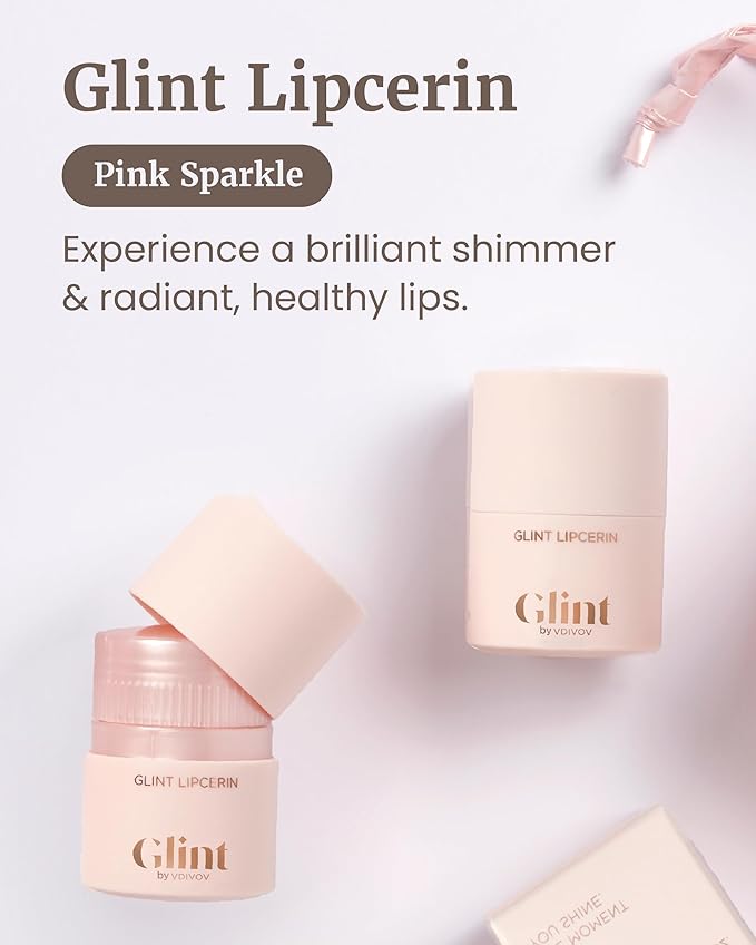 Glint Lipcerin (Pink Sparkle, 0.5fl oz) - Lasting Hydration, Plumping 5-in-1 Lip Care Gloss Balm with Glitter, Shea Butter. Korean Skin Care. Chapped, Dry, Cracked, Damaged Lips.