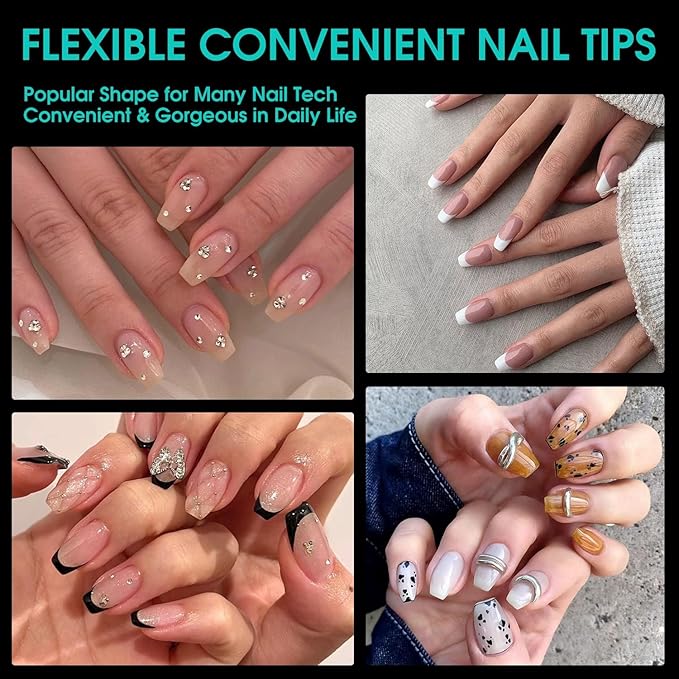 Short Coffin Soft Gel Nail Tips, BORNBYME 216 PCS Pre Buff Full Cover Shaped Nail Extenison Tips Half Matte Gel Nail Tips