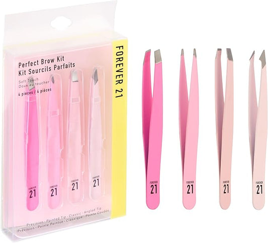 Perfect Brow Kit - 4pk Soft Touch Tweezers, Hair Removal Tweezers For Women |Angled and Pointed Tweezer Set, Precision Tweezers For Fine Ingrown Hair & Everyday Grooming