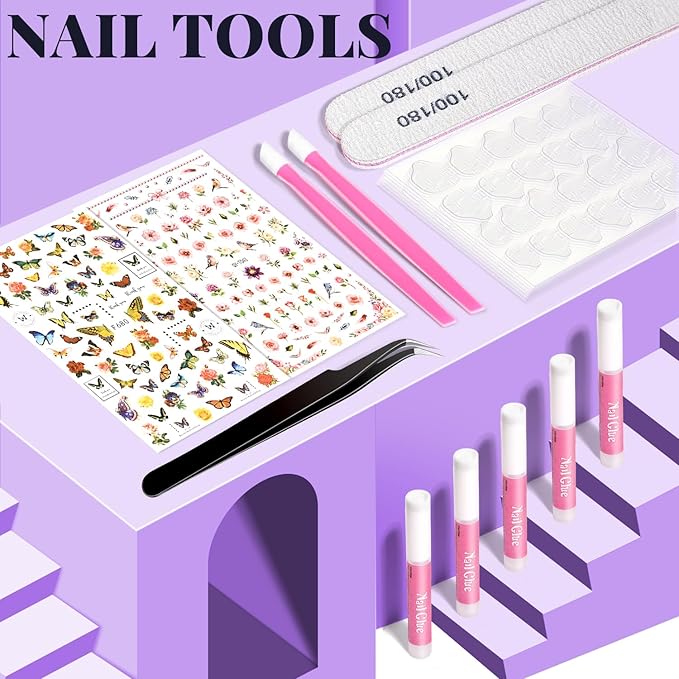 TsMADDTs Medium Square Press on Nails, 720PCS Fake Nails with Glue, Files, Sticker, Tweezer for Women Home Art DIY