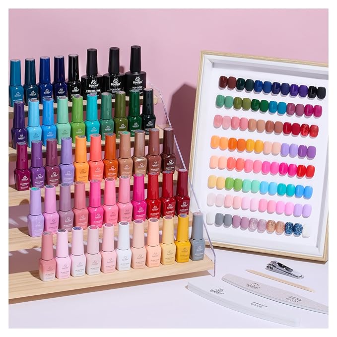 Beetles Gel Nail Polish Set - Seasons Variations 48 Colors Gel Polish Kit Brown Nude Pink Red Blue White with Base Top Coat Home DIY UV LED Soak Off Nail Art Salon Manicure Starter Kit Gift for Women