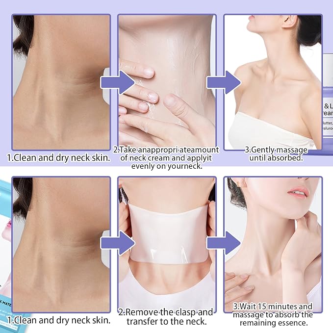 Neck Firming Cream and Neck Mask Set,Non-greasy Tighten Face Cream Skincare Moisturizer, 10 Pieces Deep Moisturizing Masks for Tightening, All Skin Type, 11 Pack