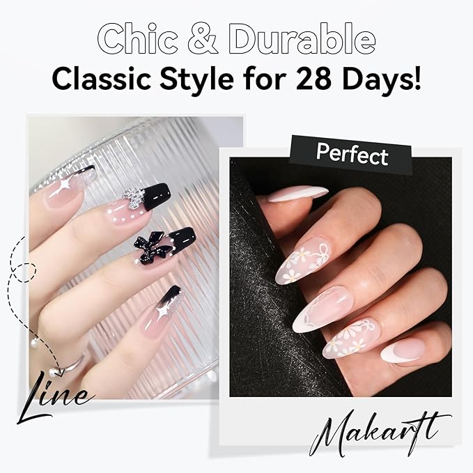 Makartt Gel Nail Polish Liner Set 8ML 2 Colors White and Black for French Nail Art French Tips Swirls DIY Manicure Soak Off UV Curing with Thin Brush