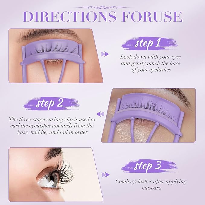 Eyelash Curler with Pads, Lash Curler with 10 Extra Silicone Replacement Pads, Comfortable Grip for Effortless Curling – Eyelashes for The Perfect Eye Contour (Hyacinth Purple)