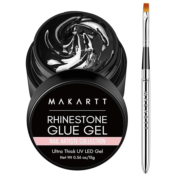 Makartt Nail Rhinestone Glue Gel with Brush Pen Set, 15ml Clear Nail Gem Glue Wipe-Off Super Strong Adhesive Nail Art Glue Gel for Nail Decorations 3D Stones Charms Flowers, Nail Lamp Needed