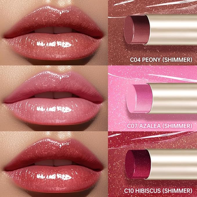 CATKIN Glossy Lip Balm 3pcs Gift Set, Ultra Hydating Glow Lip Tinted Jelly Plump Melting Balm Shea Butter Repair Soothing For Dry Lips Dewy Finished 0.12 oz 02