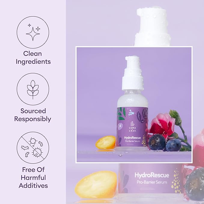 Luma & Leaf HydroRescue Pro-Barrier Hyaluronic Acid Serum - Advanced Face Serum with 5% Beta-Glucan & Passionfruit Seed Oil for Deep Hydration, Barrier Repair & Antioxidant-Rich Skincare
