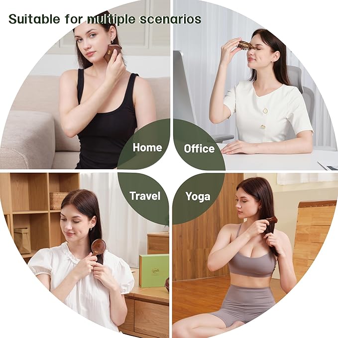 Scalp Massager Brush & Gua Sha Tool Set - Wooden Comb for Scalp Stimulation, Facial Massage & Relaxation, Handcrafted Natural Self-Care Gift Set with Storage Bag, King Wood