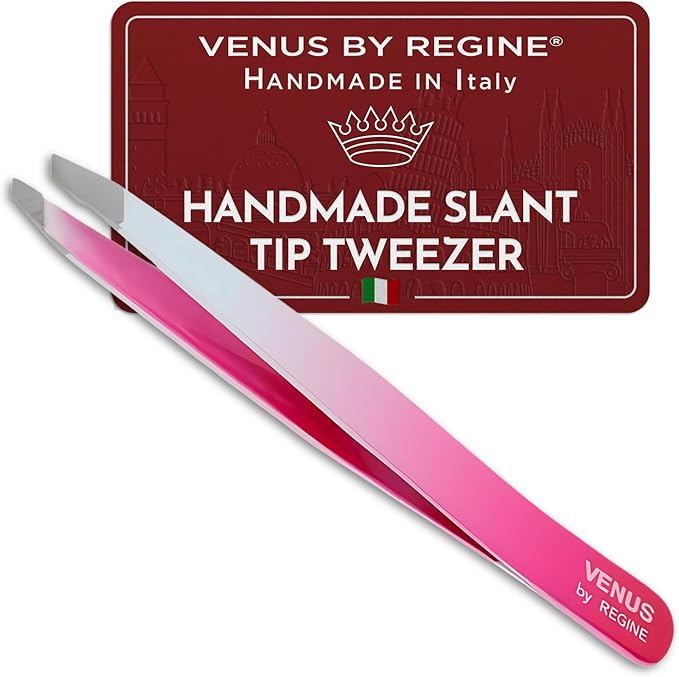 Venus by Regine Slant Tweezers - Handmade Precision Tool for Women & Men, 25-Degree Angle for Shaping Eyebrows & Grooming Facial Contours, Suitable for Eyebrow & Facial Hair Removal (Pink Ombre)