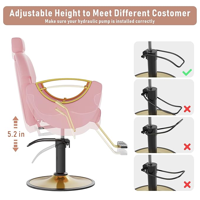 Barber Chair for Hair Stylist, Height Adjustable Hydraulic Hair Reclining Salon Chair, 360 Degrees Rotation, Multi-Function Shampoo Chair for Salon Barbershop (Modern Pink)
