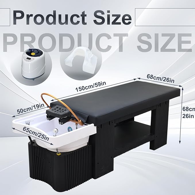 Japanese Head Spa Bed, Professional Head Spa Equipment with Foot Bath Basin, Fumigation, Waterfall Shampoo MassageTable for Spa Beauty Salon Barber