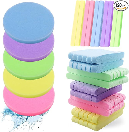 120 Count Compressed Facial Sponges, Face Cleansing Sponge for Estheticians Spa Wash Round Makeup Removal Sponge Pads for Women,Girls Compress Exfoliating Removal Sponge (Mix-Color)