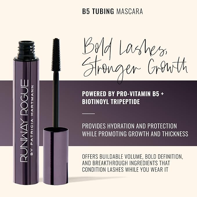 Runway Rogue B5 Tubing Mascara, Clump-Free, Smudge-Free, Lash-Lengthening Formula for Dramatic Eyes, ‘Glossy Black’