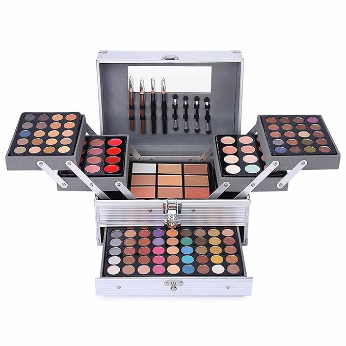 132 Color All In One Makeup Kit,Professional Makeup Case Set for Teen Girls, Multicolor Eyeshadow Palette(006N2-Silver)