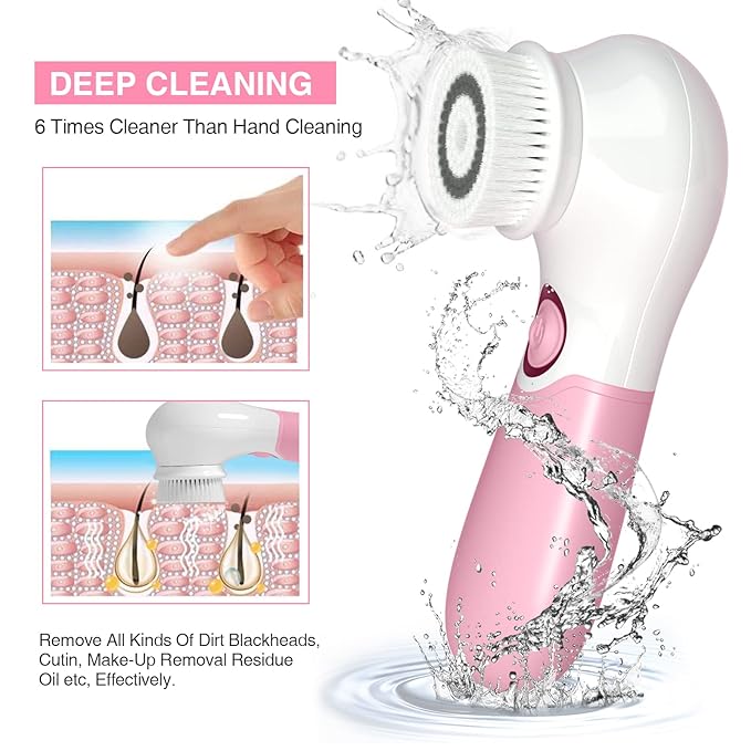 TOUCHBeauty Spin Brush Face Cleanser with 3 Brush Heads for Deep Cleansing Exfoliation and Massaging