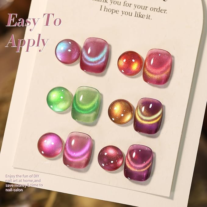 Born Pretty Cat Magnetic Eye Gel Nail Polish Rainbow Aurora Cat Magnetic Gel Polish Pink Green Blue Yellow Glitter Holographic Cat Magnetic Eye Gel Manicure Nail Art DIY, Firefly Aurora Series 6PCS