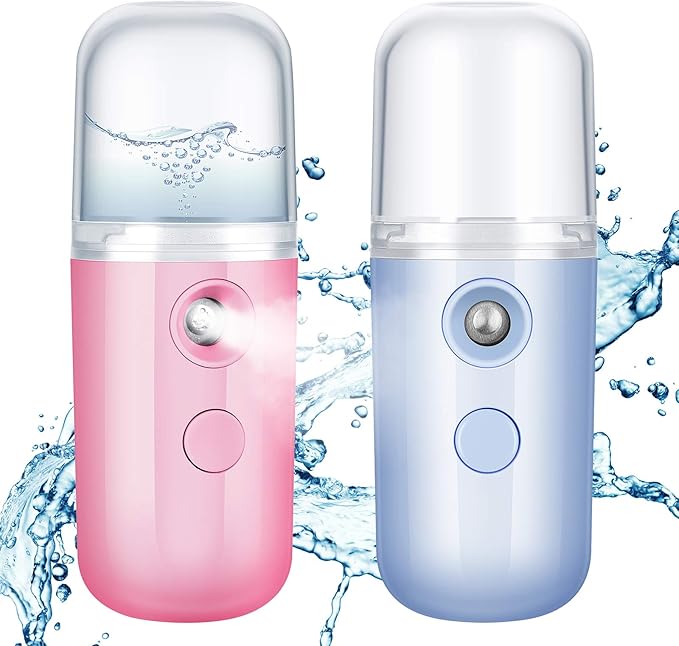 Honoson 2 Nano Facial Mister Sprayer Portable Face Nano Mister for Eyelash Extensions USB Rechargeable 1 oz Handy Skin Care Machine for Face Hydrating, Daily Makeup(Blue and Dark Pink)