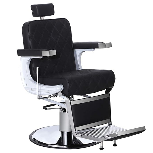 BarberPub Heavy Duty Metal Vintage Barber Chair All Purpose Hydraulic Recline Salon Beauty Spa Shampoo Equipment 3825 (Black with Black Stitches)