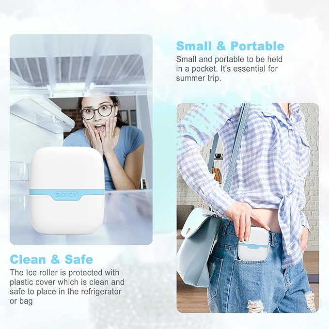 Leeshine Ice Roller for Face and Eyes - Facial Skin Care Tools with 2 in 1 Massage Roller and Travel Case Self Care Gift.Men Women (Blue)