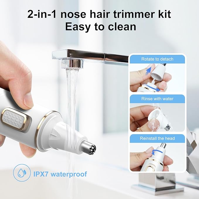 Nose Hair Trimmer for Women Men, 2025 Painless USB Rechargeable Nose Hair Clippers, Ear Trimmer for Women Men, Professional IPX7 Waterproof Dual Edge Blades (White)