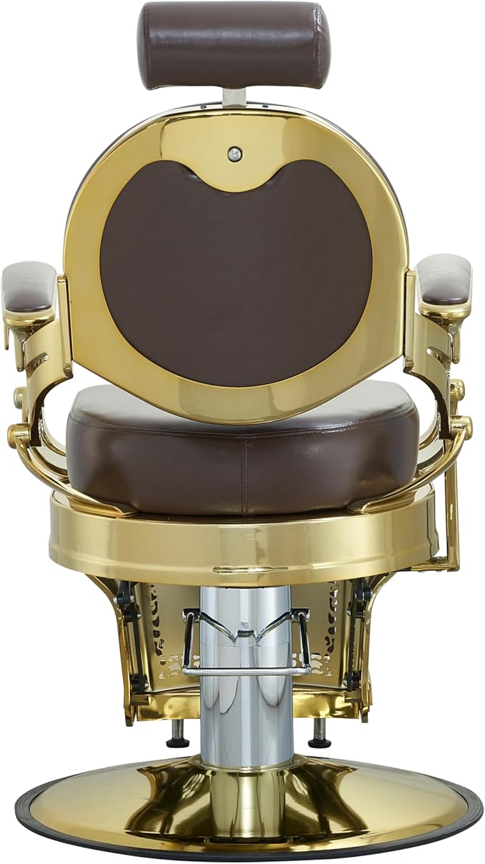 Professional Adjustable Vintage Barber Chair for Hairdressers Heavy Tattoo Shampoo Beauty Salon Equipment(Golden Square)