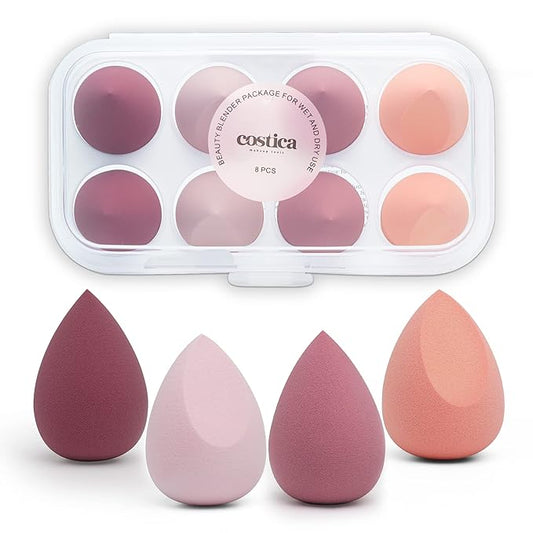 COSTICA Makeup Sponge, 8 Pcs Beauty Blender for Foundation Blending Sponge, Pink Makeup Blender with Storage Box, Flawless for Liquid Cream and Powder