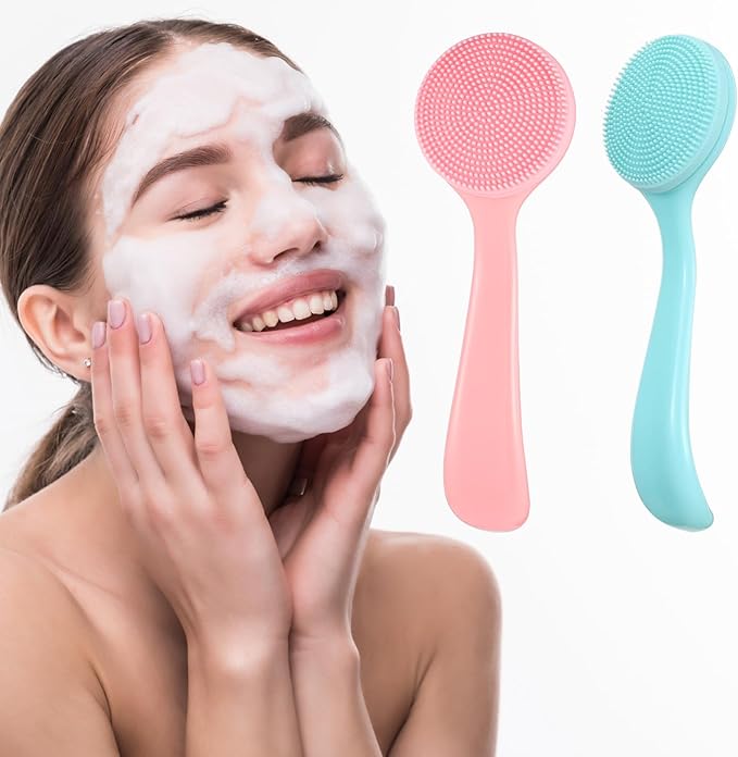 3 Pack Face Brush Silicone Facial Cleansing Brush, Manual Face Scrub Brush Skin Friendly Soft Facial Brushes Waterproof Exfoliating Brush Face Cleaner Brush for Women, Makeup Residues Removal
