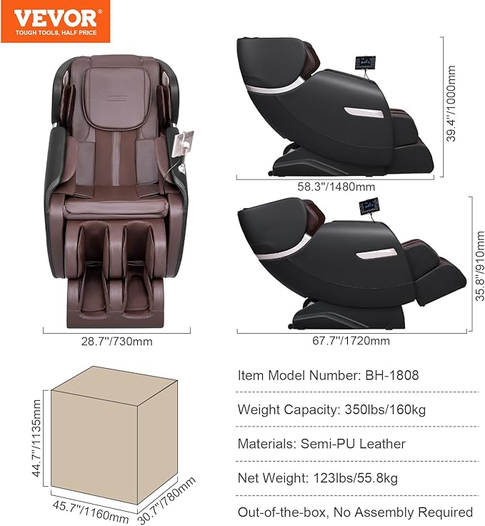 VEVOR Massage Chair - Full Body Zero Gravity Recliner with Multi Auto Modes, 3D Shiatsu, Heating, Bluetooth Speaker, Airbag, Foot Roller, and Touch Screen