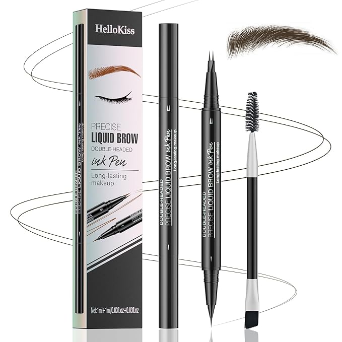 Eyebrow Pencil, Eyebrow Pen with Double-Brush Tip 2-in-1 Eyeliner Dual-Ended Microblading Long Lasting Waterproof Hair-Like Brow Pencil with Eyebrow Brush (Black brown)