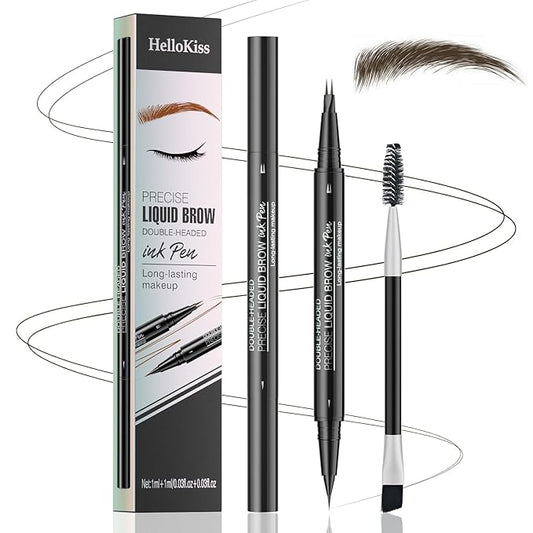 Eyebrow Pencil, Eyebrow Pen with Double-Brush Tip 2-in-1 Eyeliner Dual-Ended Microblading Long Lasting Waterproof Hair-Like Brow Pencil with Eyebrow Brush (Black brown)