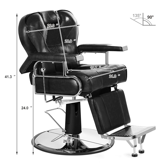 Artist hand Barber Chair Heavy Duty Reclining Salon Chairs with Headrest and Footrest, 360 Degree Swivel Tattoo Chair, Spa Beauty Equipment for Hair Stylists, Barbershop, Max Load 440 Lbs, Black