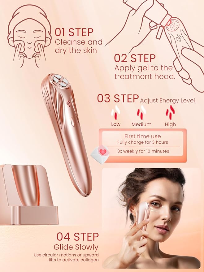 Radio Frequency Skin Tightening Device, Anti-Aging Face Machine for Wrinkle Removal, Lifting & Firming, Wireless Home Beauty Device with 3 Levels, at-Home Skin Renewal