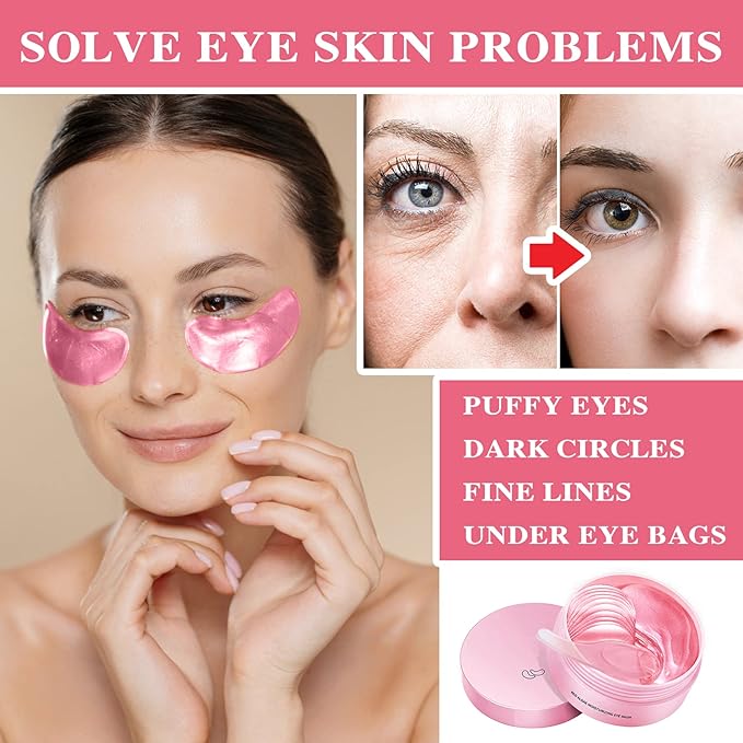 Under Eye Patches 60 Pcs,Pink Eye Mask,Puffy Eyes & Dark Circles Treatments,Improve Reduce Smooth Wrinkles,Fine Lines and Under Eye Bags,Hydrating & Moisturizing,Firm Eye Skin Care for Women and Man
