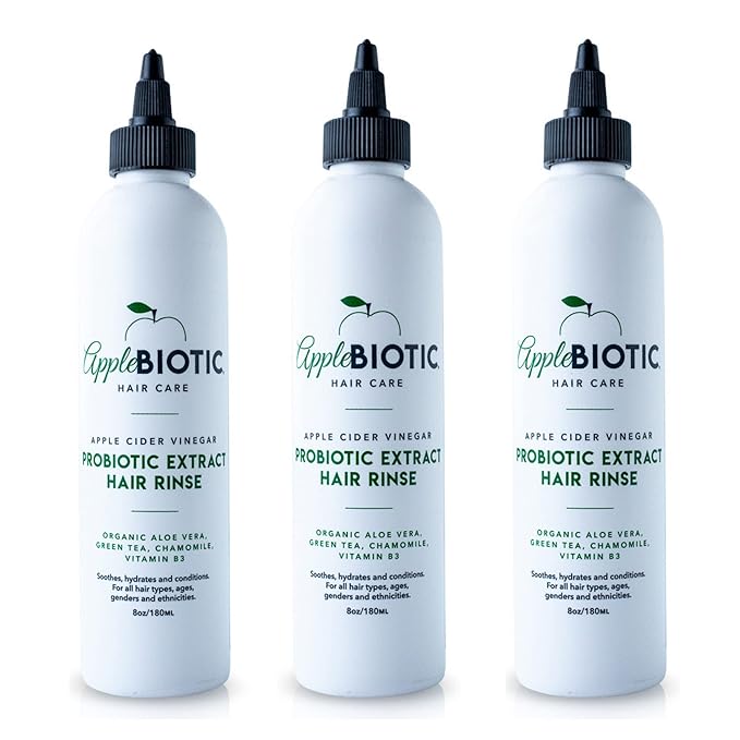 Apple Cider Vinegar Hair Rinse 3PK - Scalp Cleanser & Scalp Buildup Remover, Organic Aloe Vera, Probiotic Extract, Green Tea, Sulfate Free, Color Safe - Removes Product Buildup, Boosts Softness, Shine