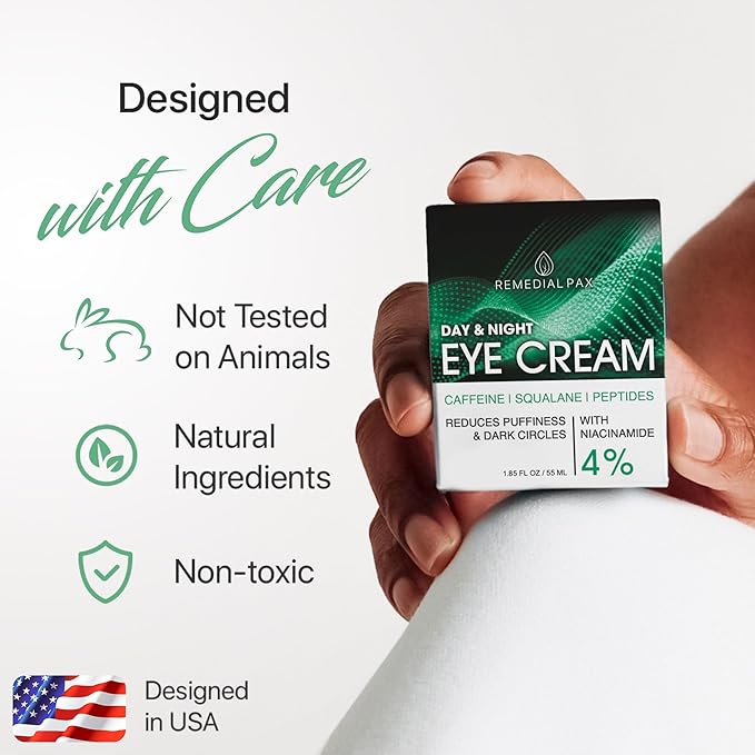 REMEDIAL PAX Eye Cream for Dark Circles and Puffiness, Bags Under Eyes Treatment, Anti-Aging Collagen Eye Cream for Wrinkles, Day & Night Caffeine Eye Cream with Niacinamide Dimethicone