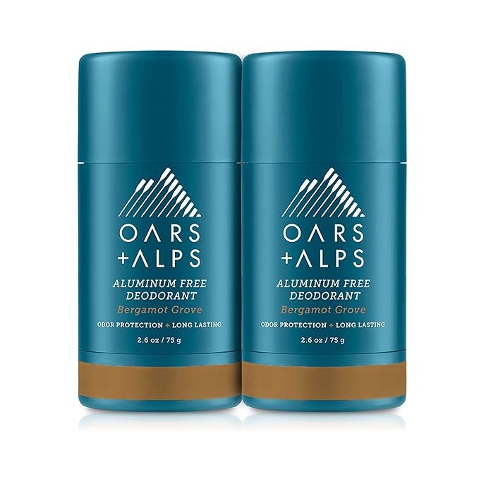 Oars + Alps Aluminum Free Deodorant for Men and Women, Dermatologist Tested and Made with Clean Ingredients, Travel Size, Bergamot Grove, 2 Pack, 2.6 Oz Each