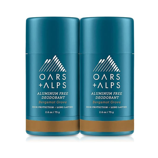 Oars + Alps Aluminum Free Deodorant for Men and Women, Dermatologist Tested and Made with Clean Ingredients, Travel Size, Bergamot Grove, 2 Pack, 2.6 Oz Each