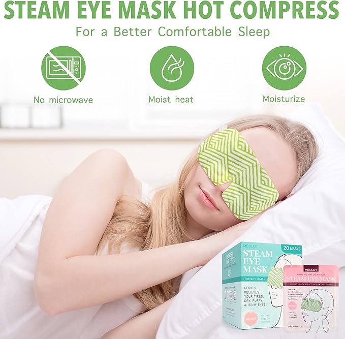 Steam Eye Masks, 20 Packs Heated Eye Mask for Dry Eyes, Puffy Eyes, Dark Circles, Disposable Moist Warm Eye Mask for Sleeping, Relief Eye Fatigue Hot Sleep Eye Mask, Unscented