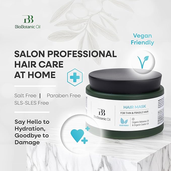 Bio Botanic Oil Hair Mask for Thin, Sparse & Brittle Hair | Strengthens & Restores | Organic Castor & Babassu Oils | SLS-Free, Paraben-Free, Deeply Hydrating & Softening | 250ml
