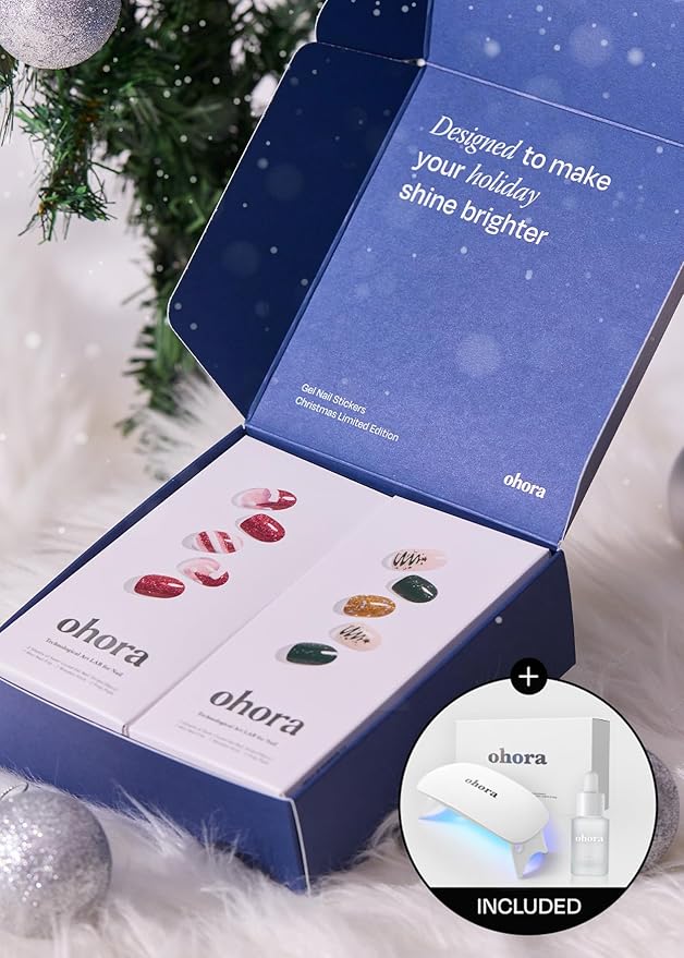 ohora Semi Cured Gel Nail Strips ([2025 Christmas Set] N Santa Cane & N Christmas Magic) - Works with Any Lamps, Salon-Quality, Long Lasting, Easy to Apply & Remove
