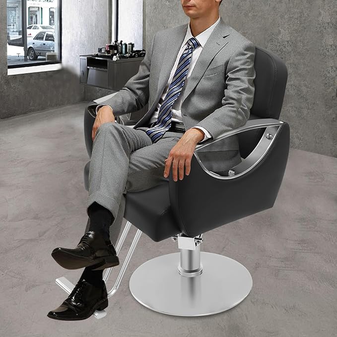 Barber Chair Salon Chair for Hair Stylist Adjustable Hydraulic Styling Chair with 360 Degrees Rolling Swivel for Salon Barbershop Tattoo Shampoo Beauty Equipment, Black