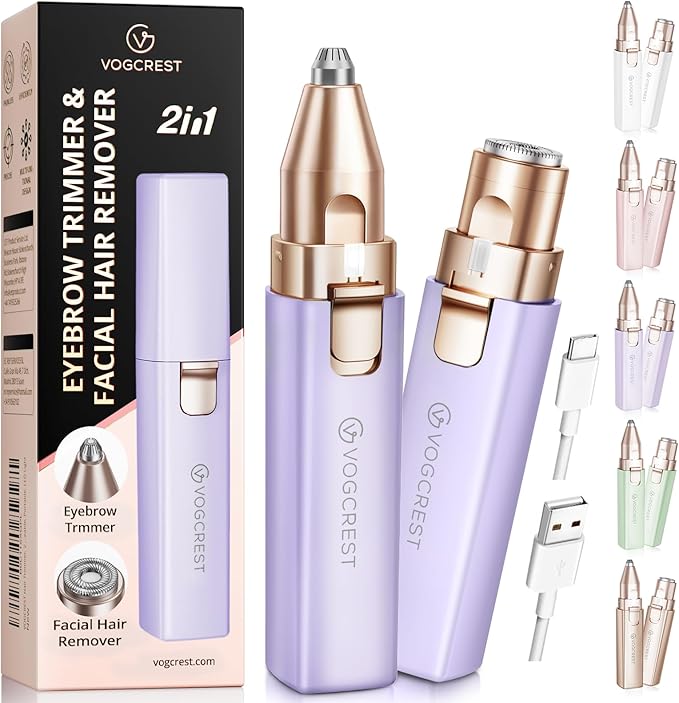 Rechargeable Facial Hair Remover for Women: 2 in 1 Electric Eyebrow and Facial Hair Remover - Suitable for Middle-aged Women’s Eyebrow, Chin, and Cheek Trimming - with Built-in LED Light(Purple)