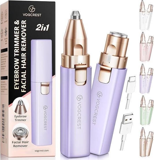 Rechargeable Facial Hair Remover for Women: 2 in 1 Electric Eyebrow and Facial Hair Remover - Suitable for Middle-aged Women’s Eyebrow, Chin, and Cheek Trimming - with Built-in LED Light(Purple)