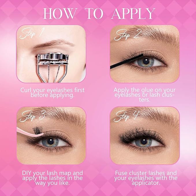 Cluster Lashes D Curl Lash Clusters Wool Curly Wispy Lashes Fluffy Eyelash Clusters Natural Look Thin Band & Soft Individual Lashes Cluster Volume at Home(DM20-D-10-16MIX)