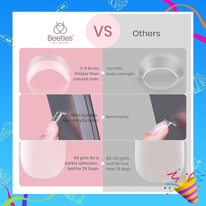 Beetles Short Square Gel Nail Tips 12 Sizes 288 PCS Half Matte Full Cover False Nails Clear Acrylic Nails Glue on Nails for Girls Women DIY Nail Extension